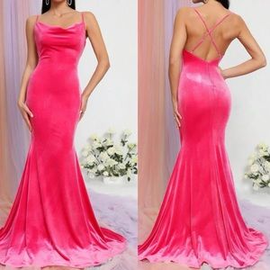 Luxe party prom wedding bridesmaid draped collar mermaid hem velvet gown dress